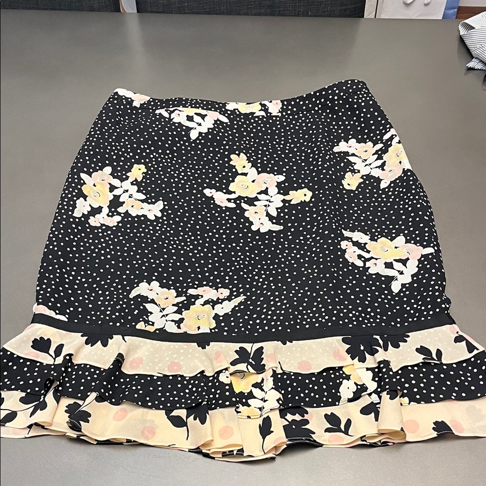 Vintage Banana Republic Black/Pink/Cream Women’s Size 16 Flutter Silk Skirt